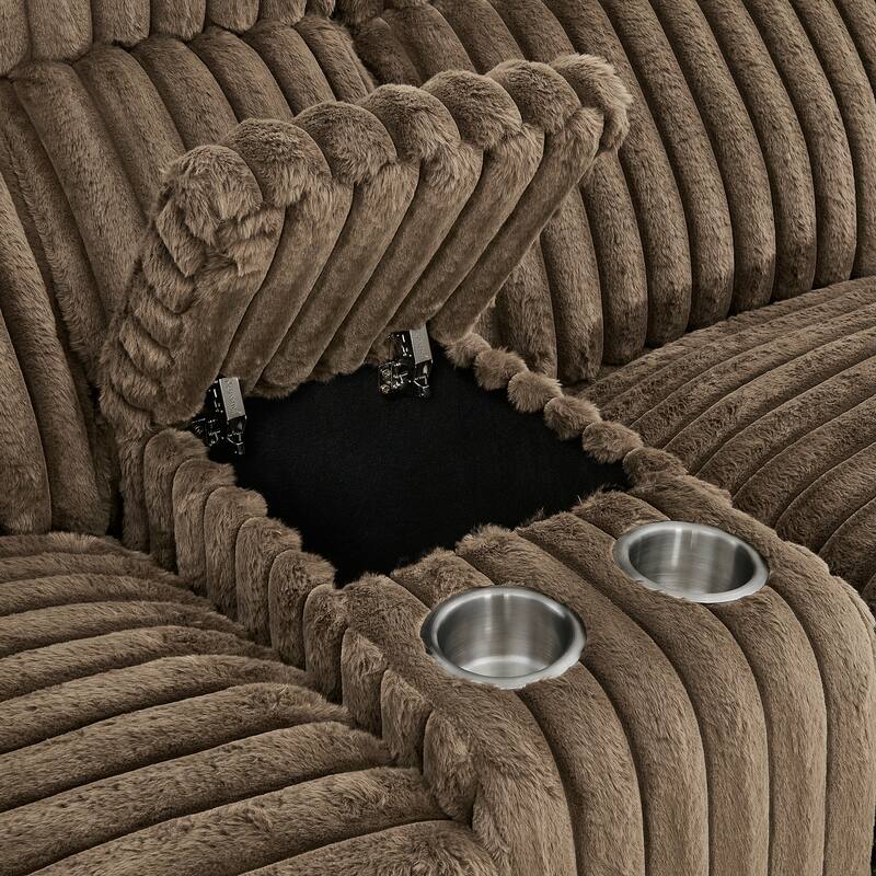 Roundhill Furniture Ardello 3-Piece Reclining Sofa Set, Corduroy Upholstery with Built-In Power Center, Chocolate