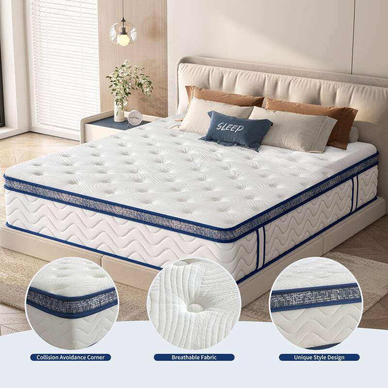 King Size Mattress 12 Inch Hybrid Mattress Individually Pocketed Innerspring Medium Firm