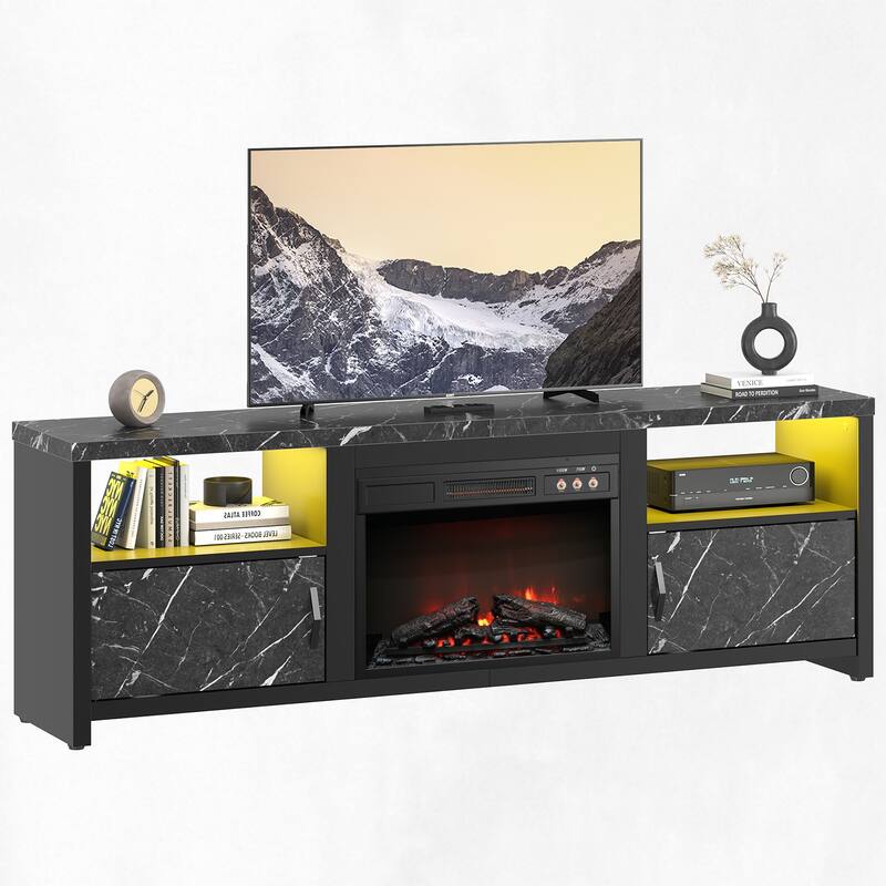 Bestier 70" Fireplace TV Stand for TVs up to 75", LED Entertainment Center with 23" Remote Control Electric Fireplace