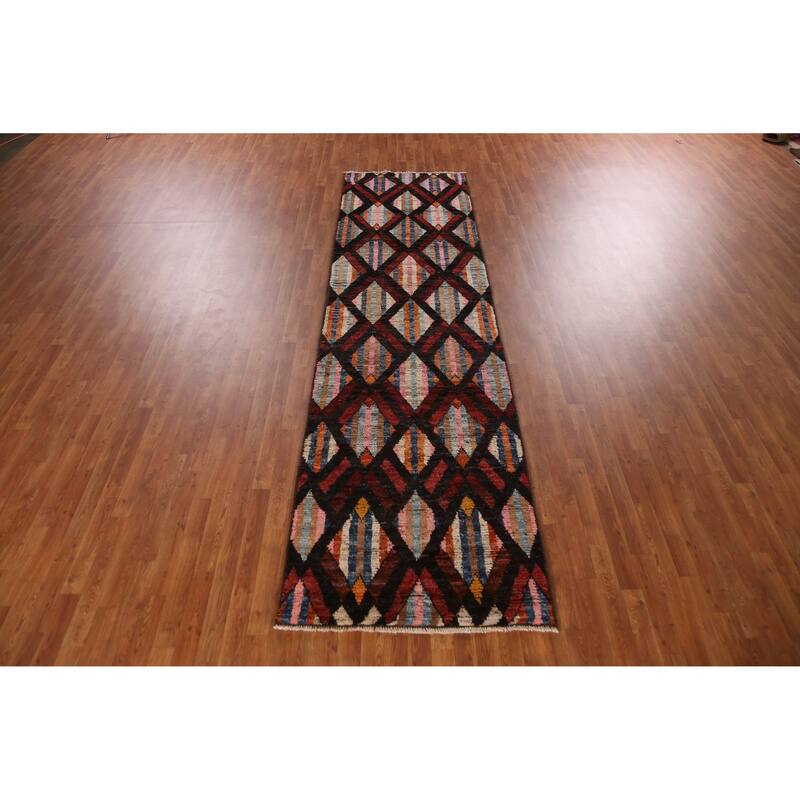 Trellis Moroccan Oriental Runner Rug Handmade Wool Carpet - 3'4" x 12'8"