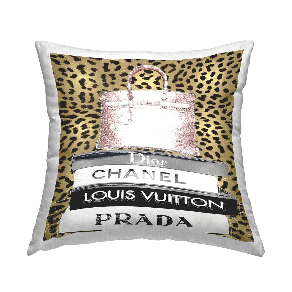 Stupell Industries Glam Fragrance Fashion Book Stack Black Zebra Print Decorative Printed Throw Pillow by Madeline Blake
