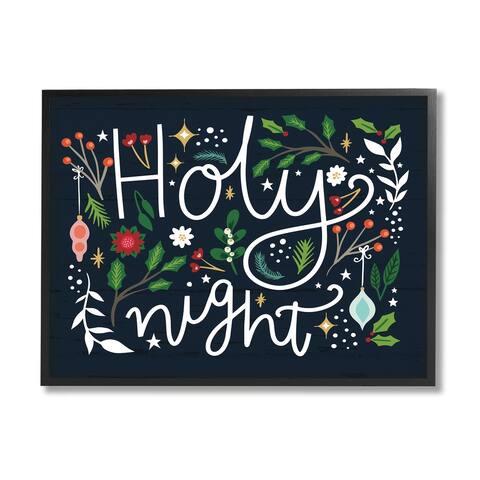 Stupell Industries Holy Night Modern Calligraphy Holiday Winter Botanicals Framed Wall Art, Design by Louise Allen - Black