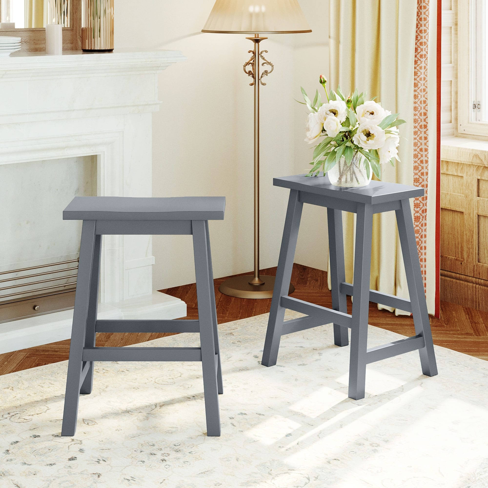 Farmhouse Rustic Horse Stool Bar Stools Solid Wood Kitchen