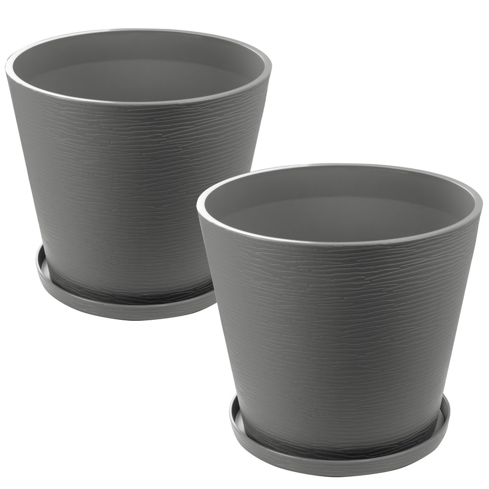 16 plant pot Kozyard Planter Indoor Outdoor Plant Pots with Tray Collecting Water for Tall Plants, Flowers (White)