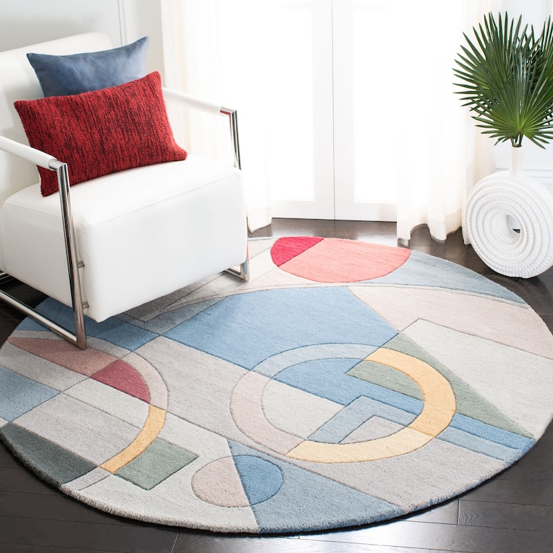 SAFAVIEH Rodeo Ula Necibe Hand-tufted Wool Retro Area Rug - 5'9" Round - Blue/Multi