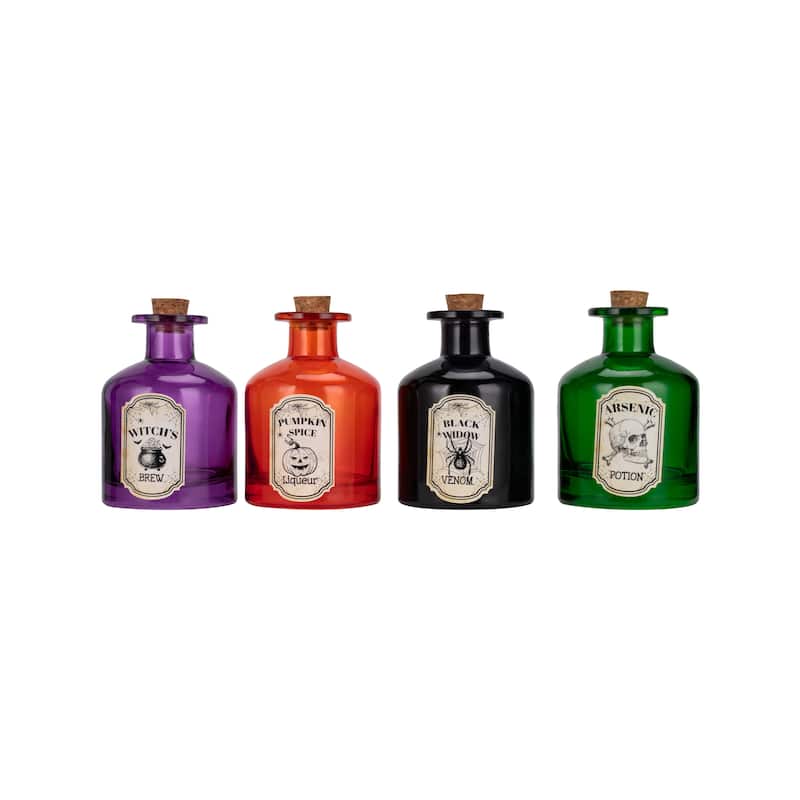 Willow & Riley Glass Potions Bottles with Cork Toppers - Set of 4 - Multi