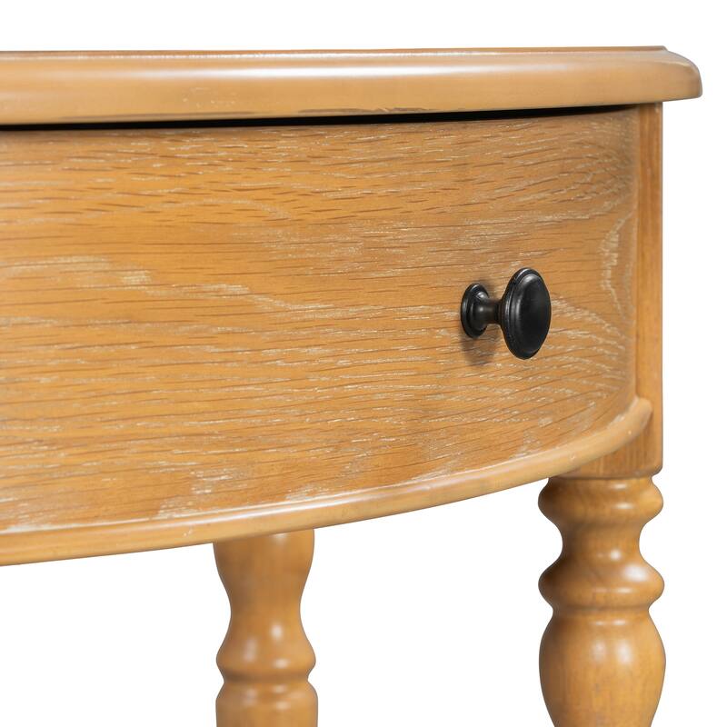 39" Farmhouse Half Moon Console Table with 1 Drawer and Shelf