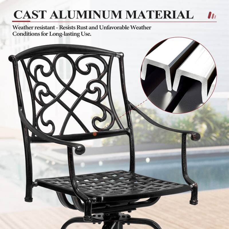 Set of 2/4 Outdoor Cast Aluminum Swivel Bar Stools with Sunbrella Fabric Cushion