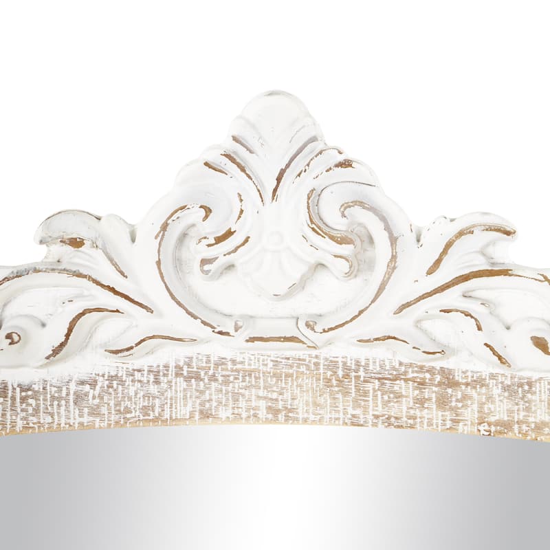 Wooden Scroll Tall Arched Wall Mirror with Scroll Details - Cream - Roche River Decor