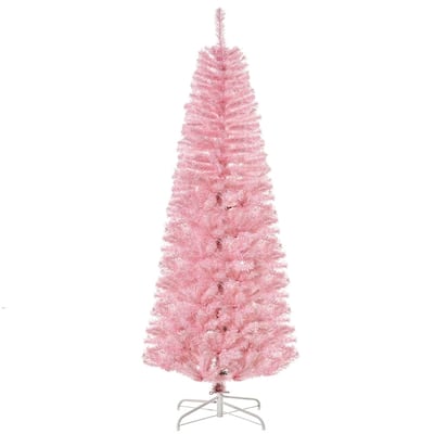 Pink Plastic Steel Slim Pencil Christmas Tree with 618 Tips and Stand - 27" Dia x 72" H