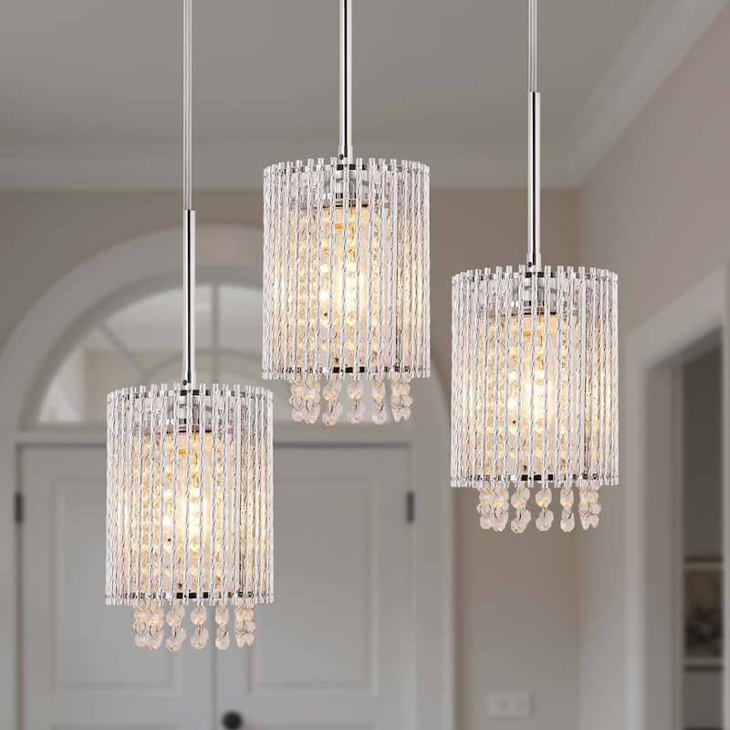YANSUN 3-Pack Twisted Aluminum Pendant Lights, White Chrome Finish