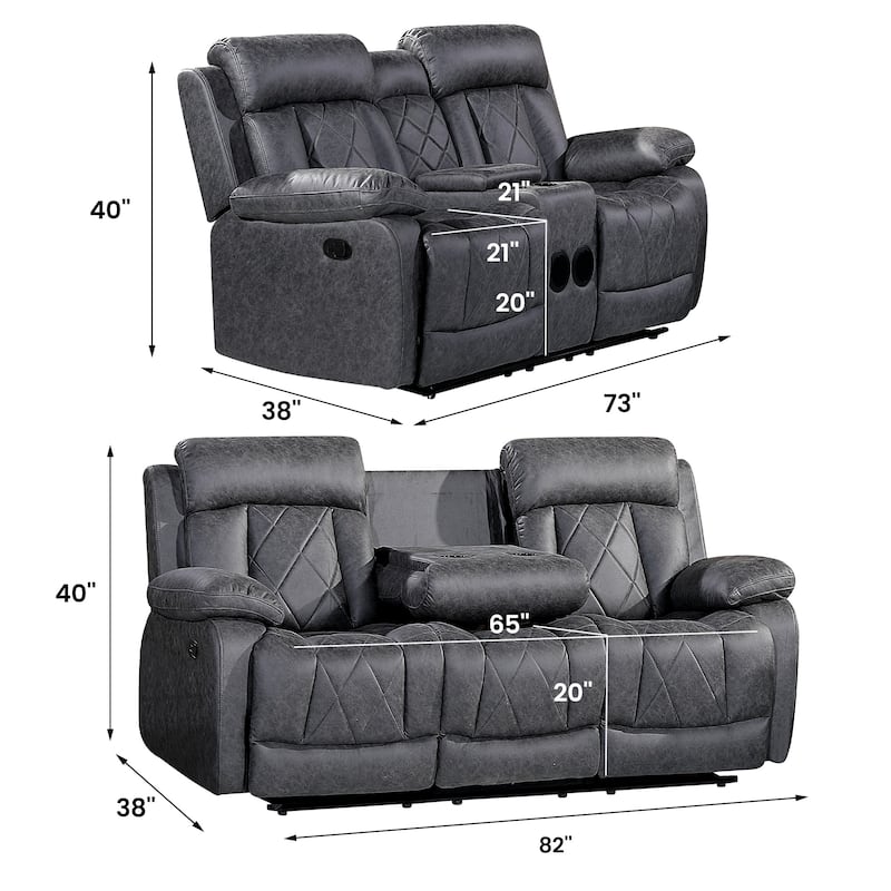 2PC Soft Microfiber Manual Reclining Chair, Bluetooth Speaker, Type-C and USB Charger, Recliner