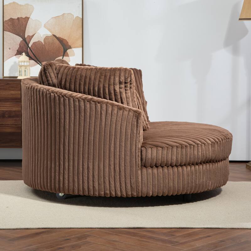 Modern Sofa Chair Round Accent Barrel Chair With 5 Pillows and Storage Ottoman
