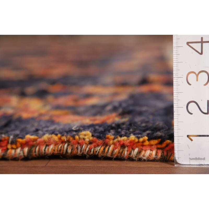 Navy Blue Plush Moroccan Area Rug Handmade Wool Carpet - 7'2" x 10'9"