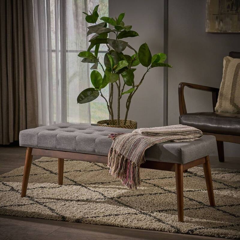 Mid-Century Tufted Ottoman with Rubberwood Frame by Christopher Knight Home