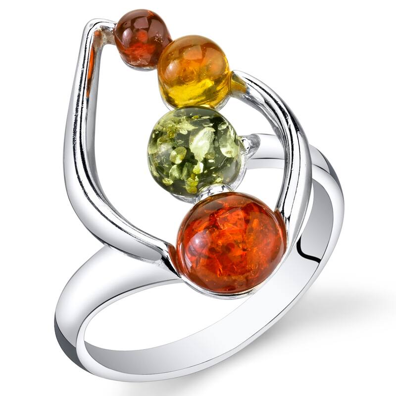 Baltic Amber Leaf Design Ring in Sterling Silver