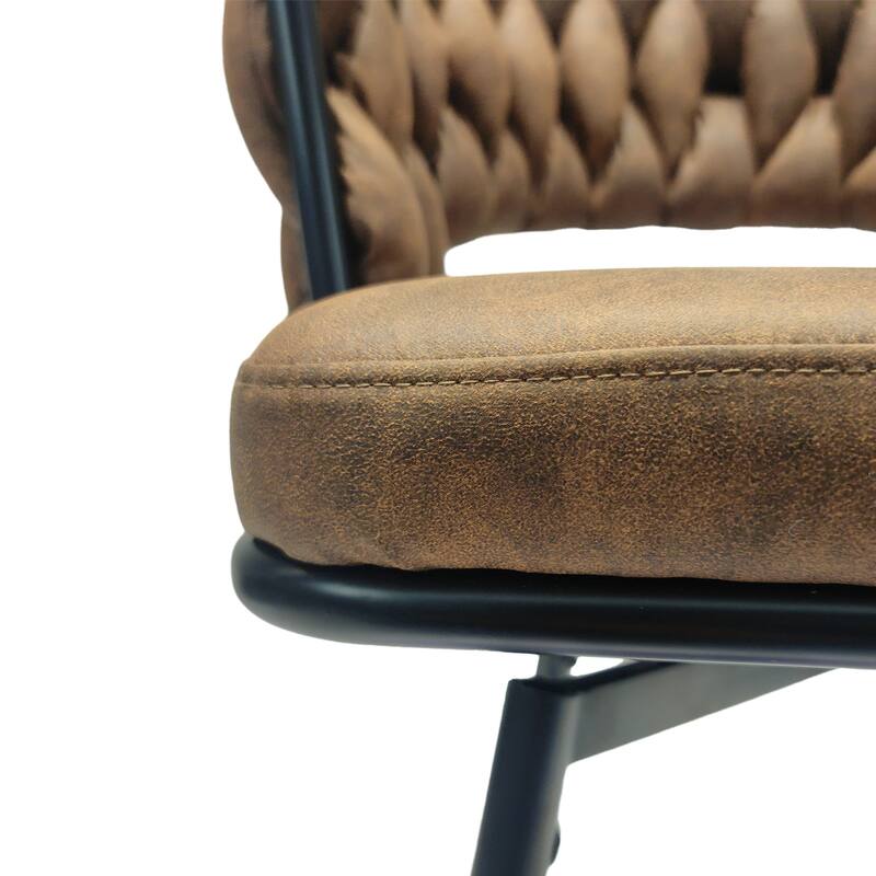 28" Technical Leather Woven Bar Stool Set of 2, Black legs Barstools, No Adjustable Kitchen Island Chairs