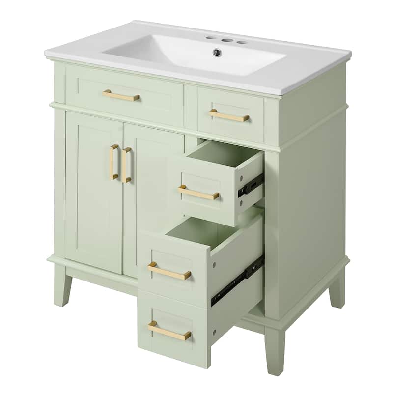30" Bathroom Vanity with Ceramic Sink, Modern Storage Cabinet with Soft-Close Doors, Deep Drawer & Standard Drawe
