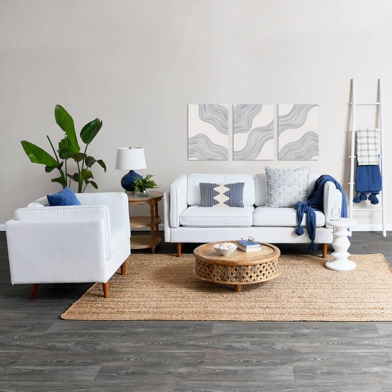 Round Mango Wood Table with 2 Cane Shelves