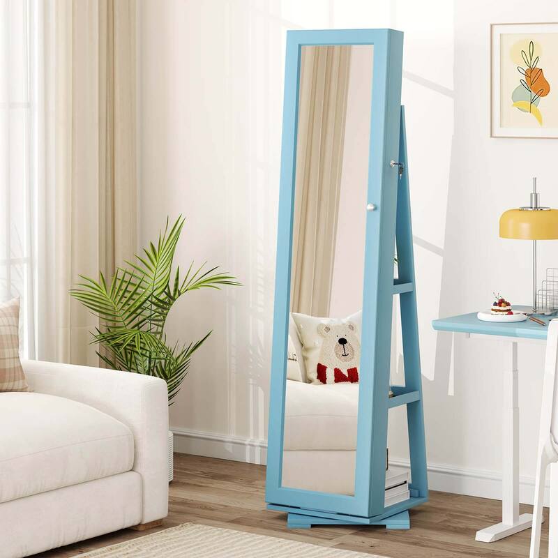 Costway 360degree Rotatable Jewelry Cabinet 2-in-1 Lockable Mirrored - See Details