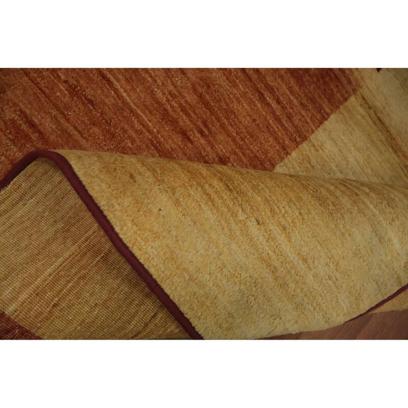 Hand Knotted Oriental 100% Wool Carpet Modern Geometric Yellow & Gold Gabbeh Area Rug - 5' 5'' X 4' 7''