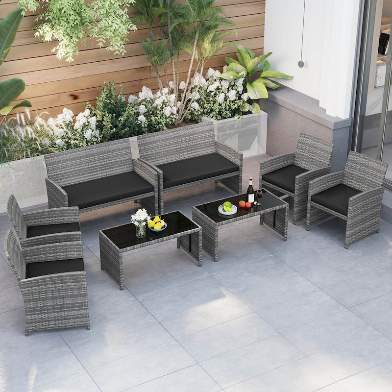 Gymax 8 Piece Patio Furniture Set Outdoor Wicker Conversation Set w/