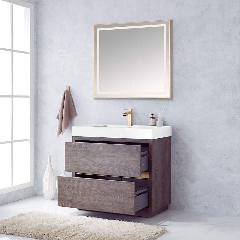 Huesca 36" Single Bath Vanity with White Stone Sink Top without Mirror