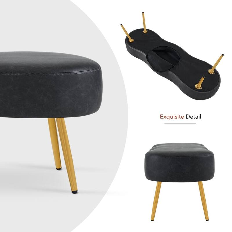 MCombo Ottoman Bench, Waiting Room Chairs for Living Room Entryway, Faux Leather Upholstered Footstool with Storage Packet W725