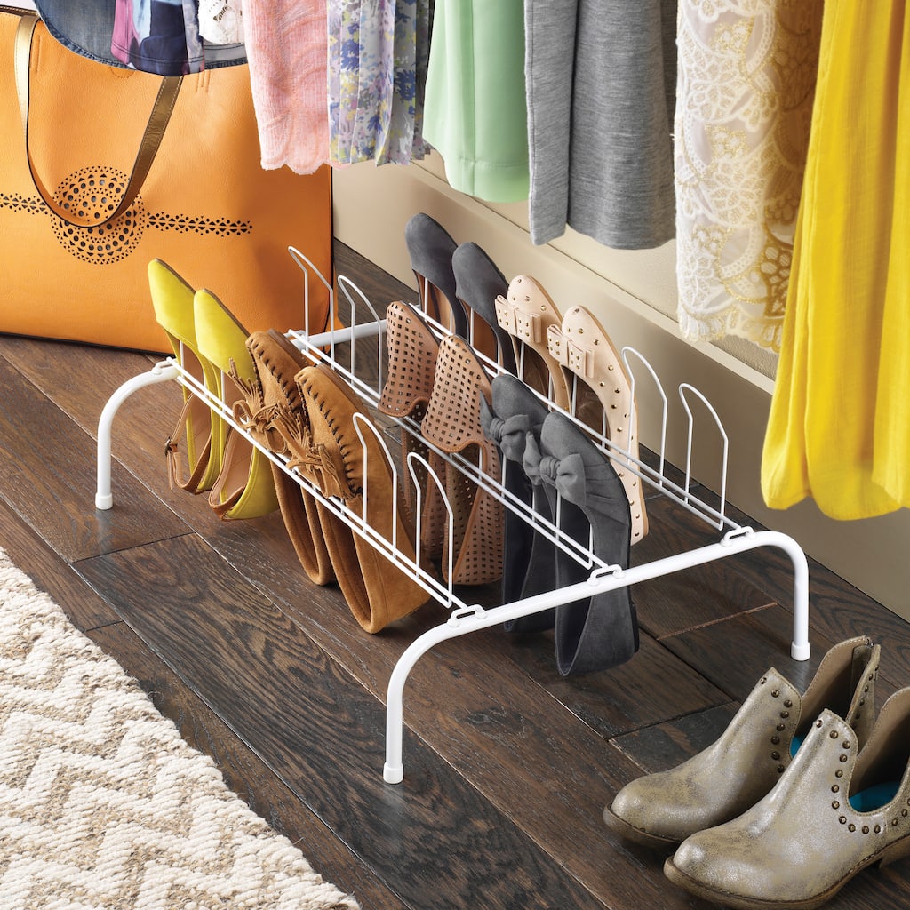Wire Floor Shoe Rack - 9-Pair - White