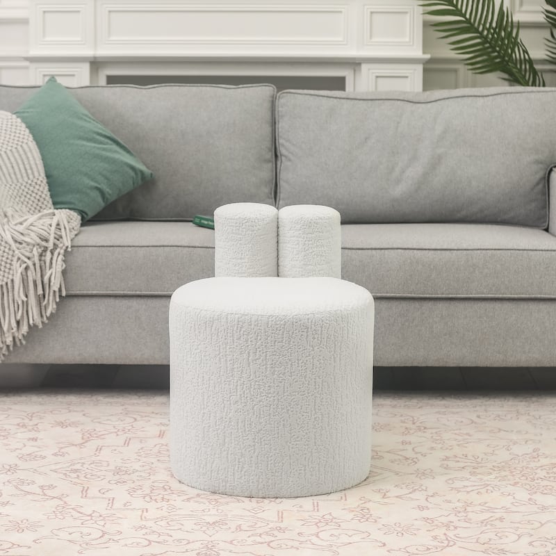 Adeco Morden Pouf Ottoman 23" Height Seat for Living Room Bedroom - Cream-3D-Velvet