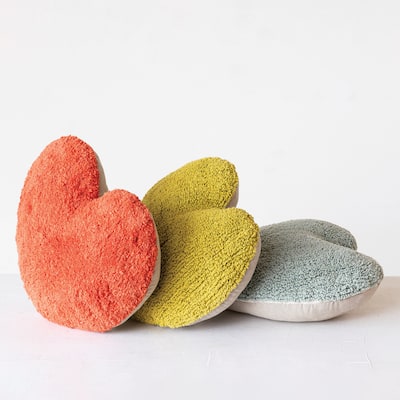 Cotton Tufted Heart Shaped Pillow, Multicolor, Set of 3