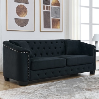 Black Classic Velvet Chesterfield 3-Seater Sofa with Nailhead Trim ...