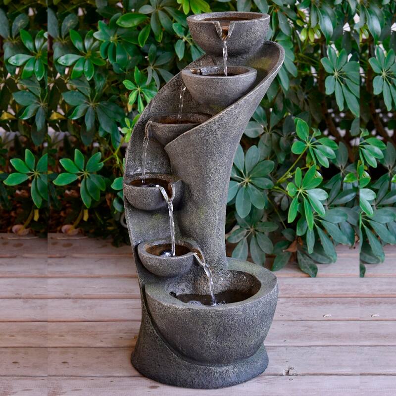 Curved Outdoor Cascading Water Fountain w/LED light