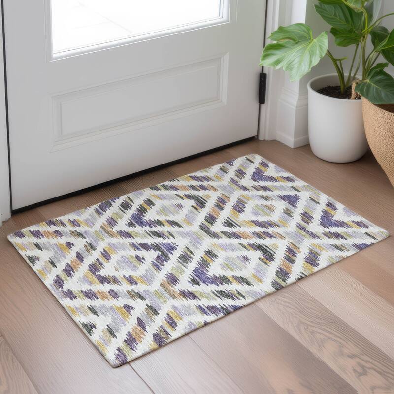 Machine Washable Indoor/ Outdoor Global Diamdon Chantille Rug