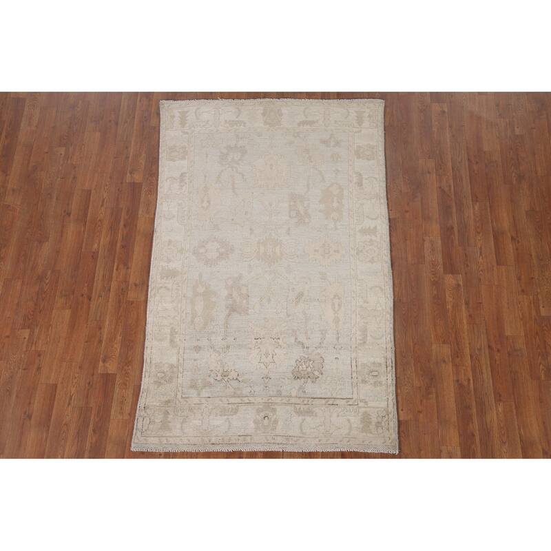 Hand Knotted Oriental 100% Wool Carpet Transitional All-Over Beige & Ivories Oushak Area Rug - 6' 1'' X 3' 9''