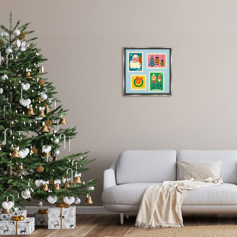 Stupell Vintage Christmas Postage Stamps Framed Floater Canvas Wall Art Design By Carrie Cantwell