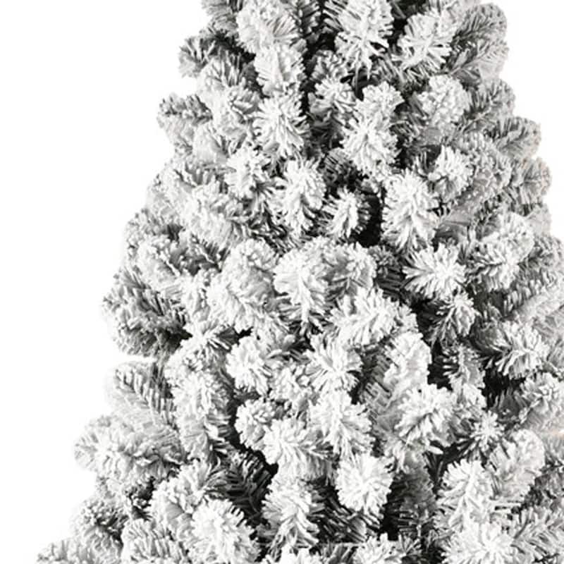HomeRoots 5' White Pre Lit Full Flocked Fir Christmas Tree - Green - 36.00 in. x 60.00 in. x 36.00 in.
