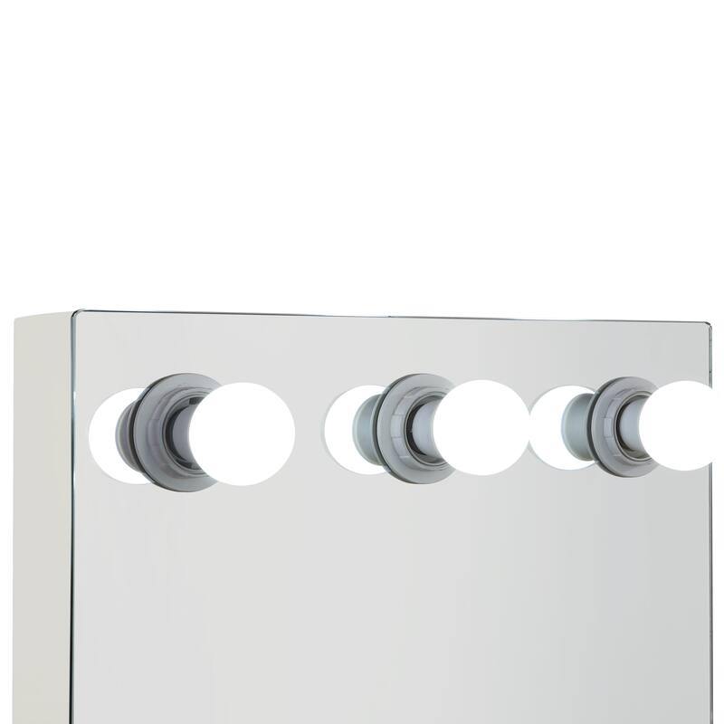 Furniture of America Ubbi Contemporary White Solid Wood Makeup Vanity and Mirror with Bulb Lights