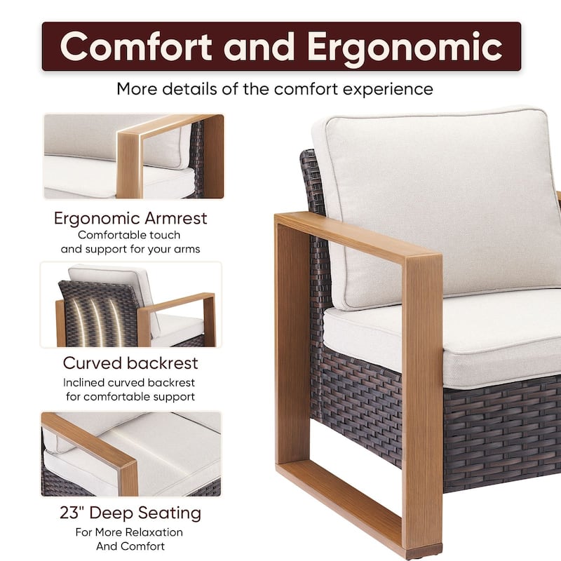 Pocassy Outdoor Sofa Patio Chair with Fire Table Set