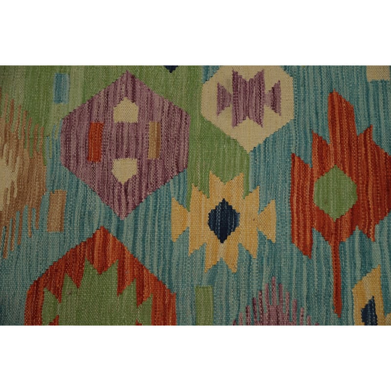 Hand Woven Oriental 100% Wool Carpet Southwestern Modern Navy Blue & Blues Kilim Area Rug - 9' 2'' X 6' 0''