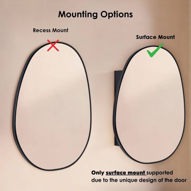 TEHOME Black Surface-Mount Bathroom Medicine Cabinet – Mirror, Irregular Glass, Adjustable Shelves, Fully Assembled - 24" x 28"