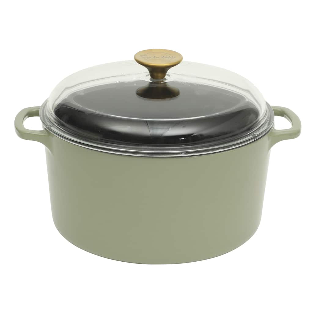 Sur La Table Enamel-Coated Cast Iron Dutch Oven Pot with Oven Safe Glass Lid, Oven-to-Table Cookware for Stews & Braising