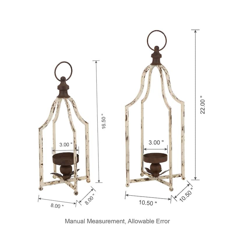 Set of 2 Farmhouse Metal Decorative Lanterns Hanging Candle Holders Wedding Decor by Glitzhome