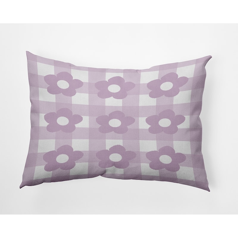 Flowers on Gingham Decorative Throw Pillow - Purple - 14" x 20"