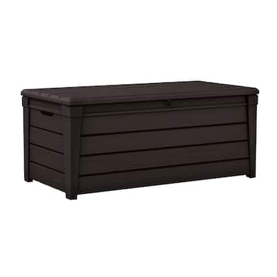 Keter Brightwood 120 Gallon Outdoor Weather Resistant Resin Storage Deck Box Bench Seating
