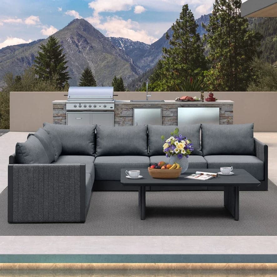 PURPLE LEAF Sanori L-shape Sectional Sofa Patio Conversation Set with Grey Ottoman and Cushion for Poolside Graden Couch