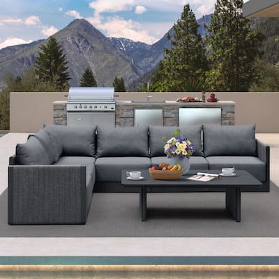 PURPLE LEAF Sanori Patio Conversation Set with Grey Ottoman and Cushion Patio Sofas Sectional Set for Poolside Graden