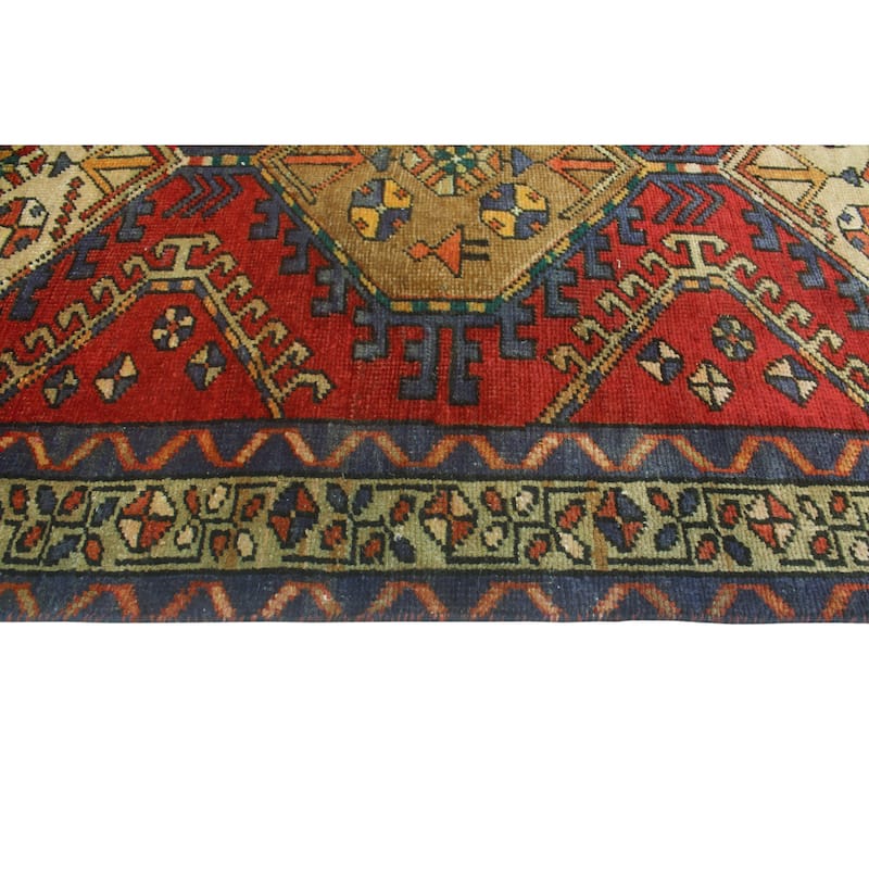 Fine Vintage Distressed Muriel Red/Navy Runner - 3'2" x 9'6"