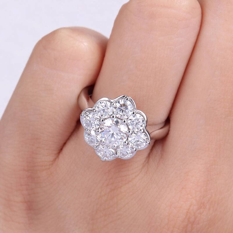Miadora 2 3/8ct DEW Moissanite Halo Floral Engagement Ring in 10k White Gold