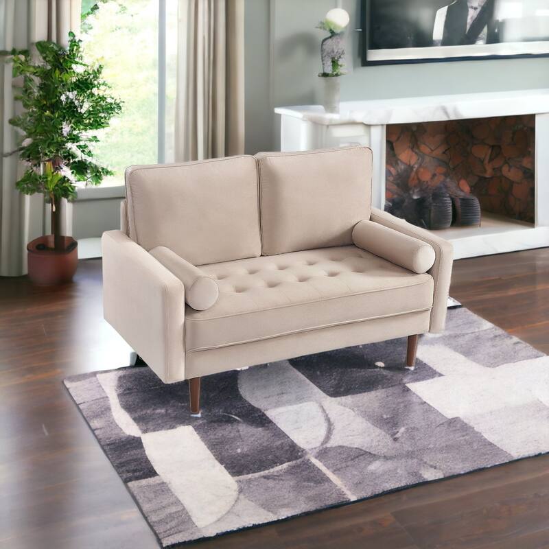 HomeRoots 57" Beige And Dark Brown Velvet Loveseat and Toss Pillows - 57.00 in. x 37.00 in. x 32.00 in. - Beige